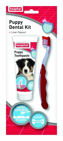 Beaphar Puppy Dental Kit паста за зъби + четка за зъби за малки кученца, 50 гр