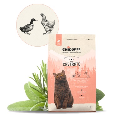 Храна за котка Chicopee Classic Nature Line Castrate със свежо птиче месо за кастрирани, 15 кг