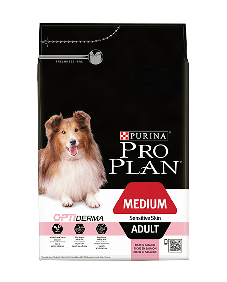Pro Plan Adult Medium Optiderma за кучета над 12 месеца от средни породи, със сьомга