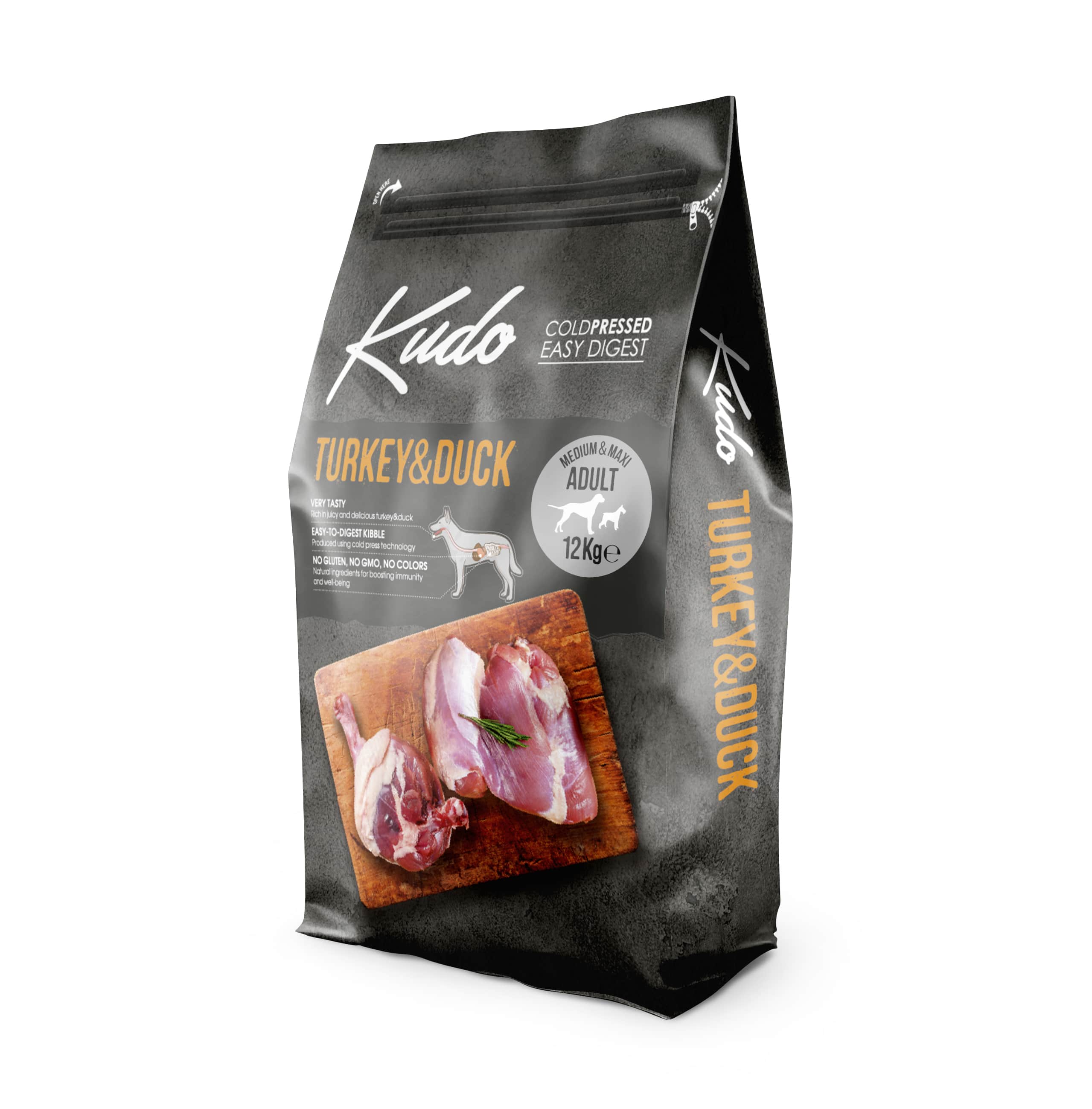 Kudo Low Grain Turkey/Duck Medium&amp;Maxi Adult - храна за кучета от средни и едри породи над 1 год, 12 кг