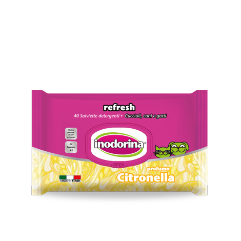 Мокри кърпички за домашни любимци - Inodorina Refresh с  Цитрус, 40 бр