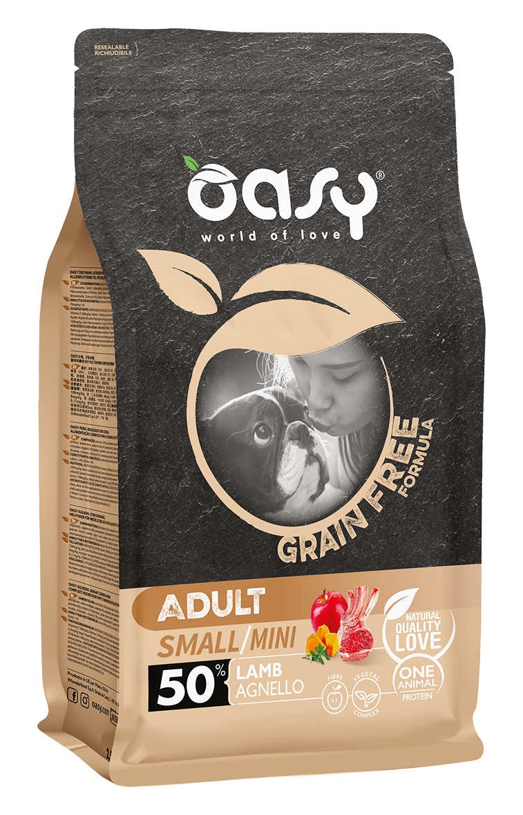Oasy Dry Dog Grain Free Adult Mini Mono Protein - суха храна с агнешко, за кучета над 1 г. от мини породи, 0.8 кг