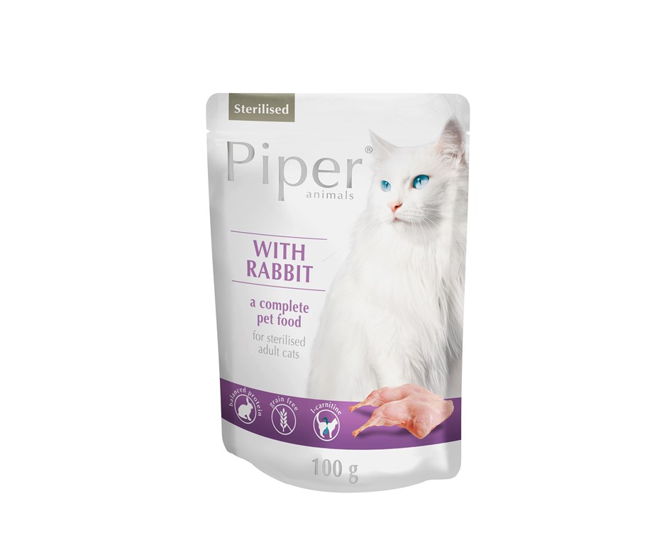 Piper Sterilized пауч за кастрирани котки - заек, 100 гр