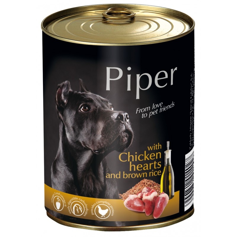 Piper консерва - пилешки сърца и кафяв ориз, 800 гр