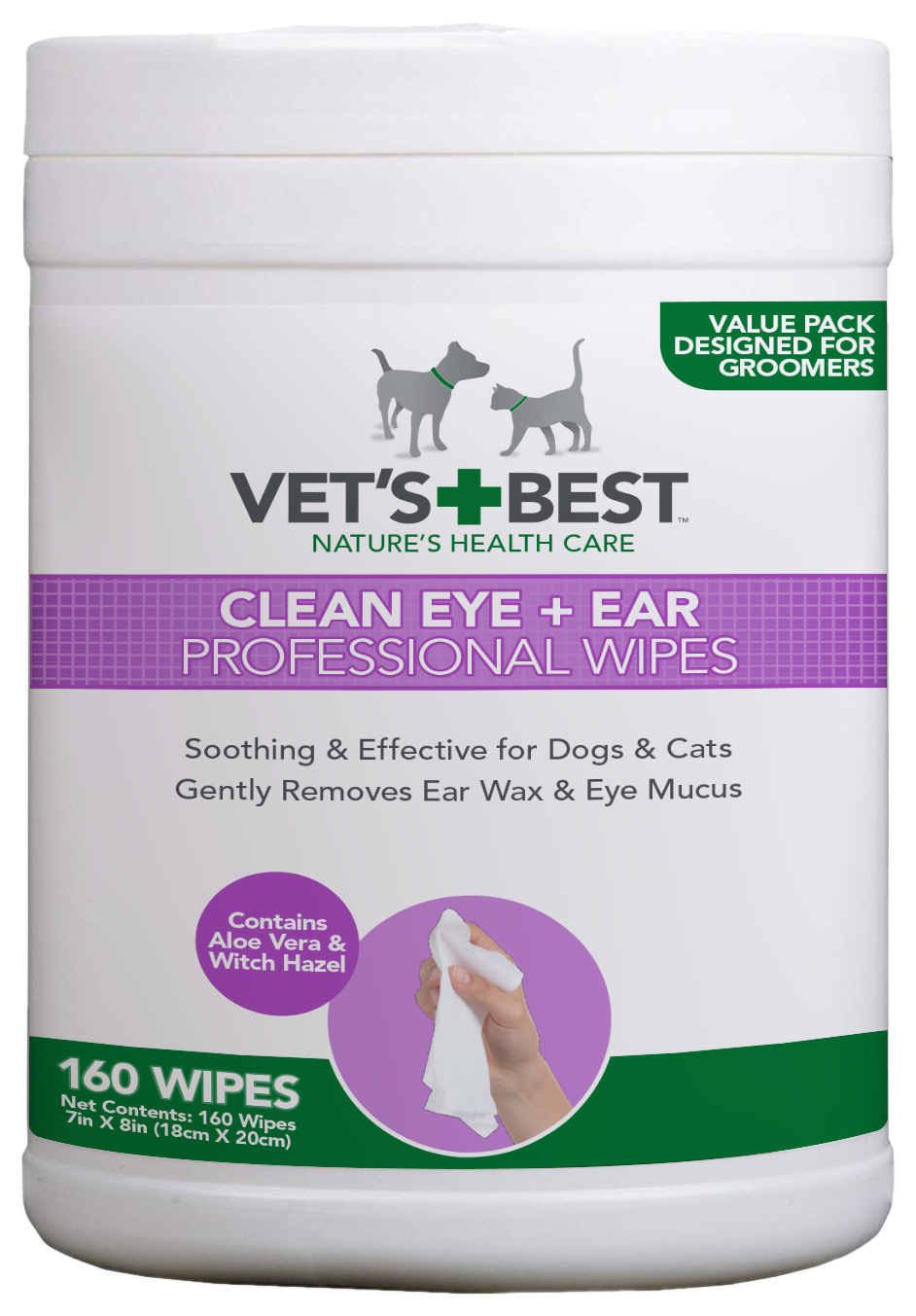 Почистващи кърпички за кучета и котки Vet&rsquo;s Best за очи и уши, 160 бр