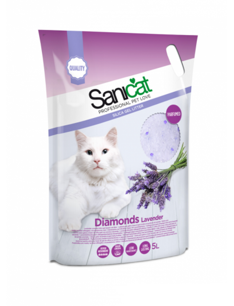 Постелка за котешка тоалетна SaniCat Diamonds Lavender, 5л/2.4кг