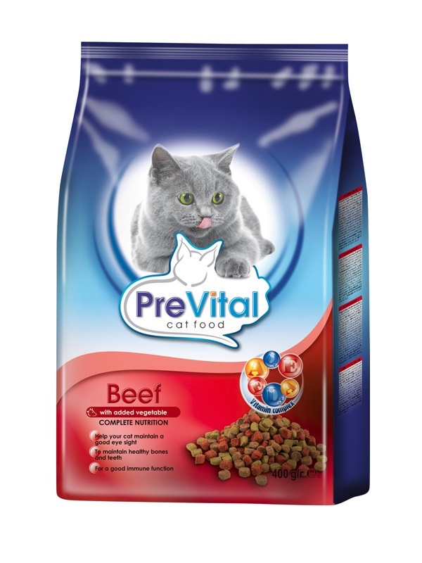 PreVital Dry Cat суха храна за котки с говеждо, 400гр