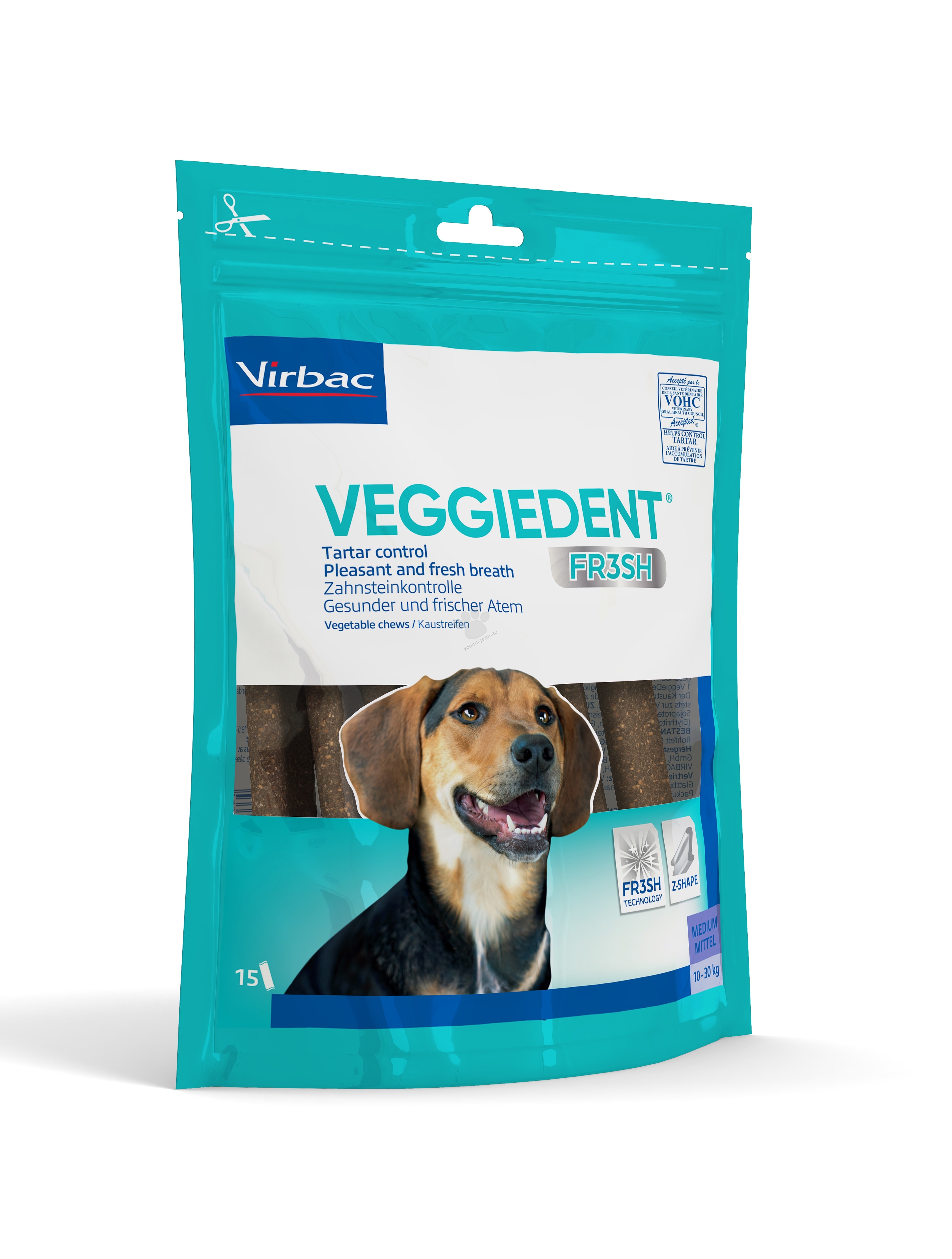 Virbac Veggiedent Fresh - дентални ламели М, за кучета от 10 до 30 кг., 15 броя
