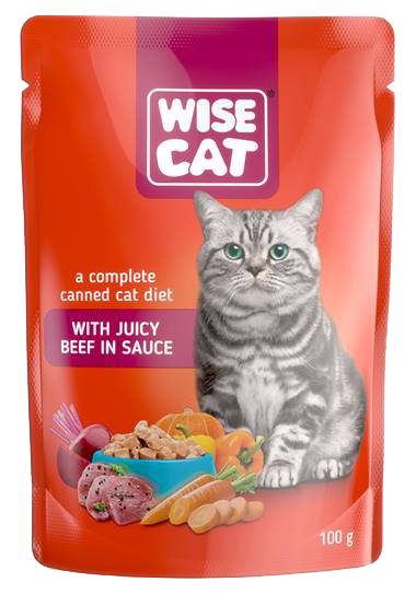 WISE CAT пауч за котки парченца говеждо в сос 24х100 г