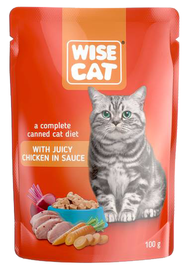 WISE CAT пауч за котки парченца пиле в сос 24х100 г
