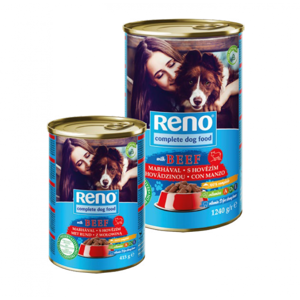 Reno Dog - консерва за куче, хапки говеждо и пиле в сос /цена за стек 12х1.24кг/