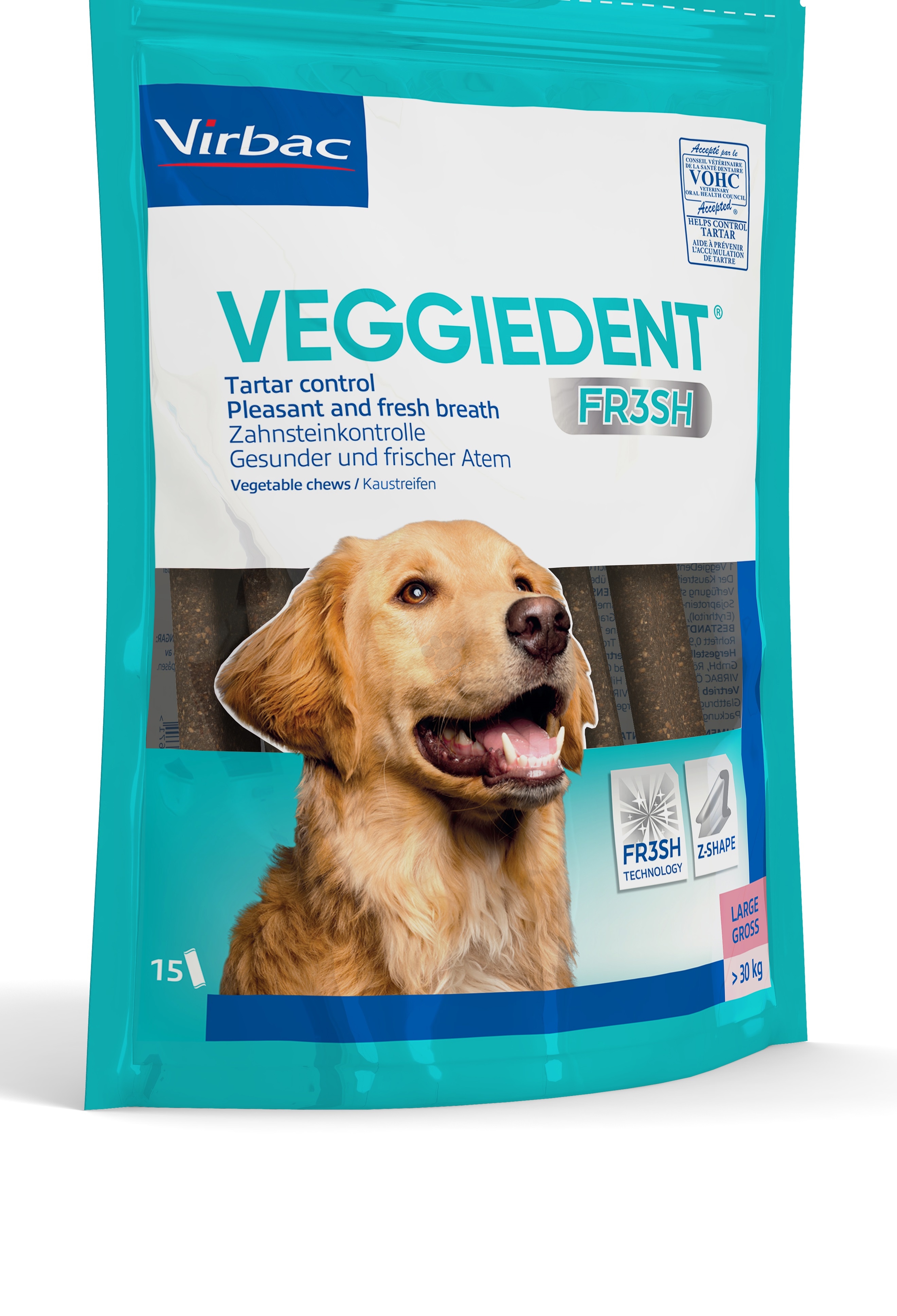 Virbac Veggiedent Fresh - дентални ламели L , за кучета над 30 кг., 15 броя