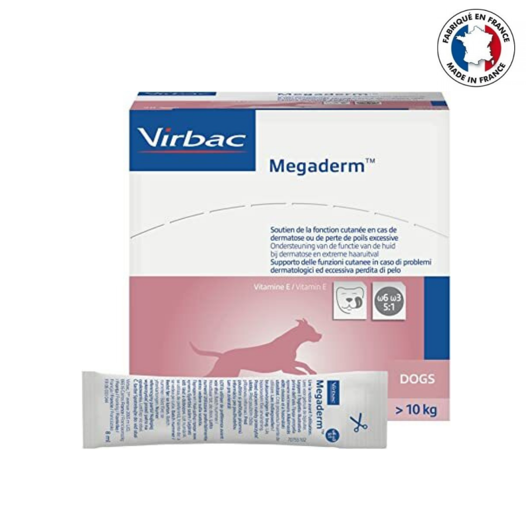 Virbac Megaderm 8 ml - Овкусена хранителна добавка за кучета над 10 кг, 28 дози